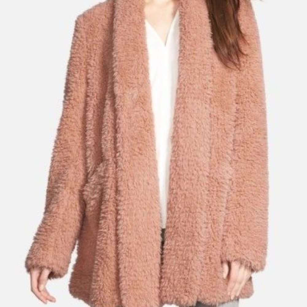 KENNETH COLE Blush Pink Faux Fur Teddy Coat - XS